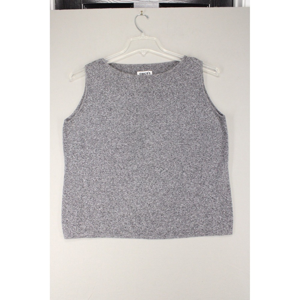 Chico's Design Swester Tank Top Women Size 3 Gray Linen Cotton Blend